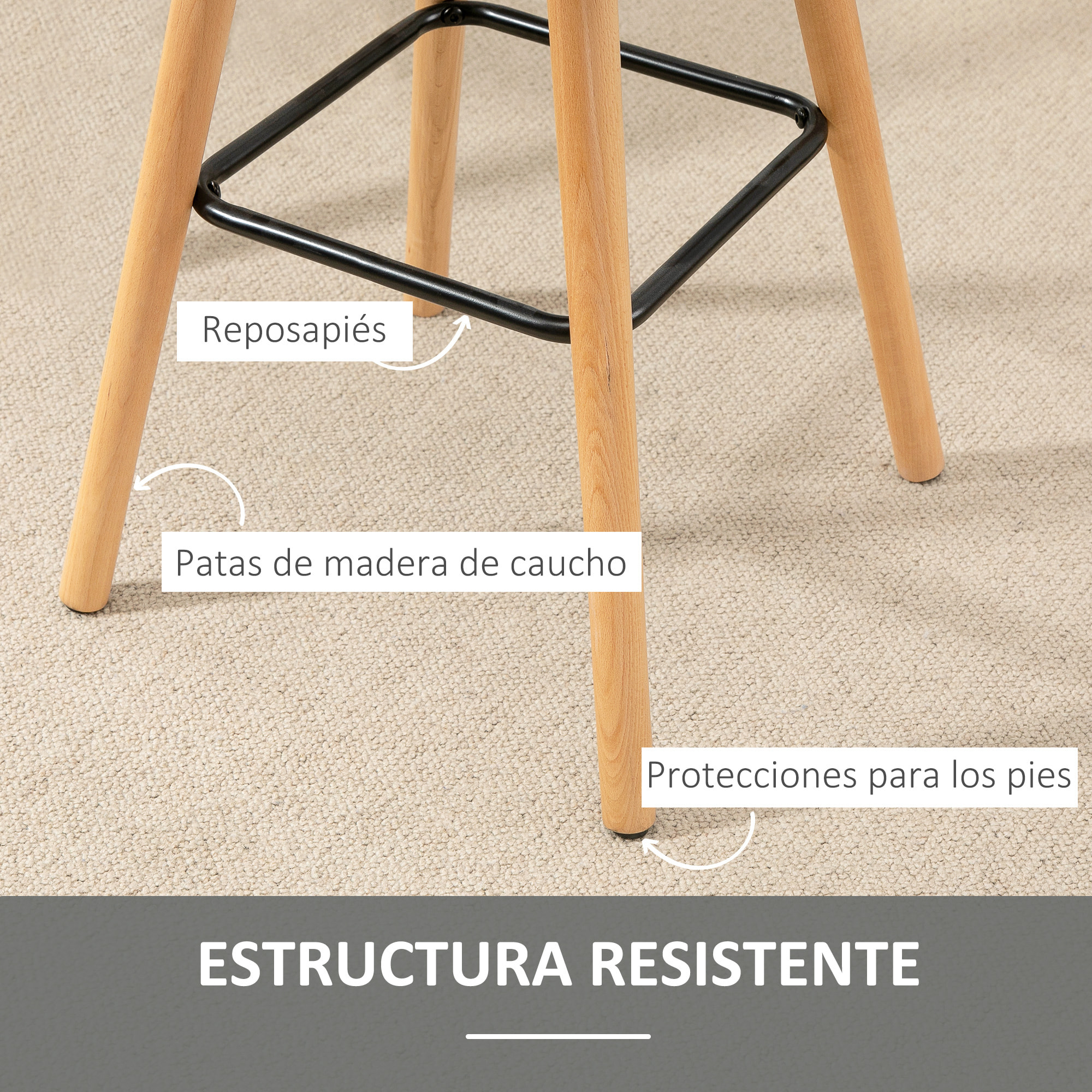 Juego de 2 Taburetes de Bar, Taburetes Altos de Cocina con Respaldo, Reposapiés, Patas de Madera, Estilo Moderno, Sillas Altas para Comedor, Salón, Bistró, Gris
