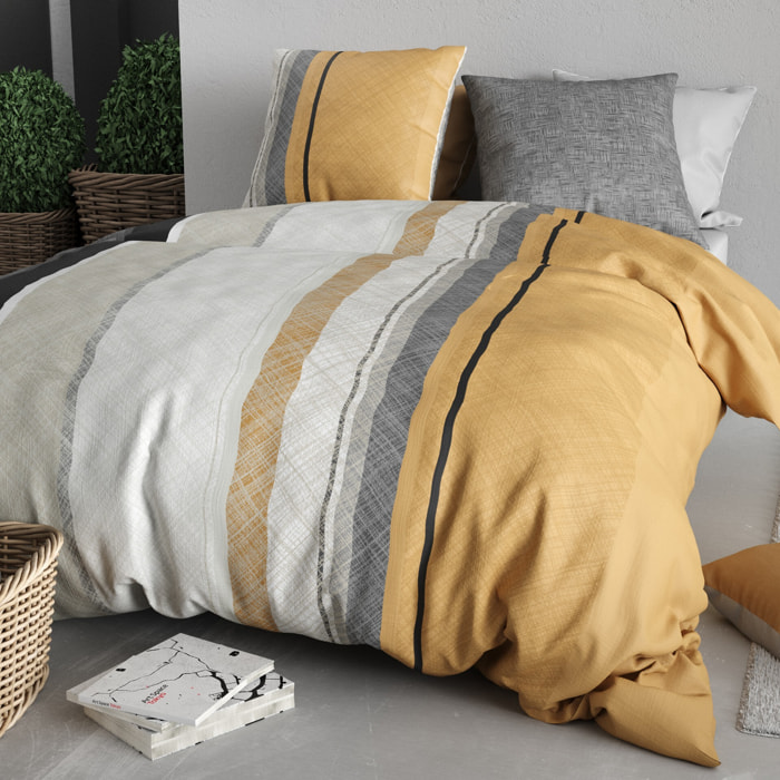 Parure housse de couette imprimée 220x240cm + 2 Taies 100% coton 57fils OGIS