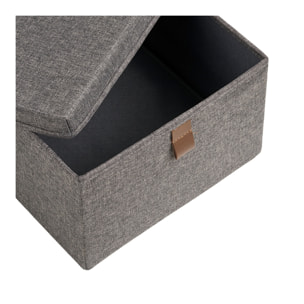Set 3 scatole Noto in tessuto grigio scuro con coperchio e linguetta in ecopelle