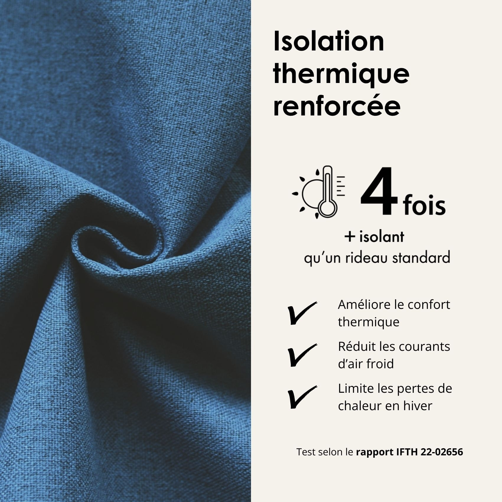 Rideau 100% occultant thermique phonique chiné - Bleu Pétrole