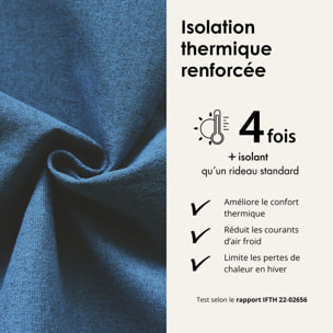 Rideau 100% occultant thermique phonique chiné - Bleu Pétrole