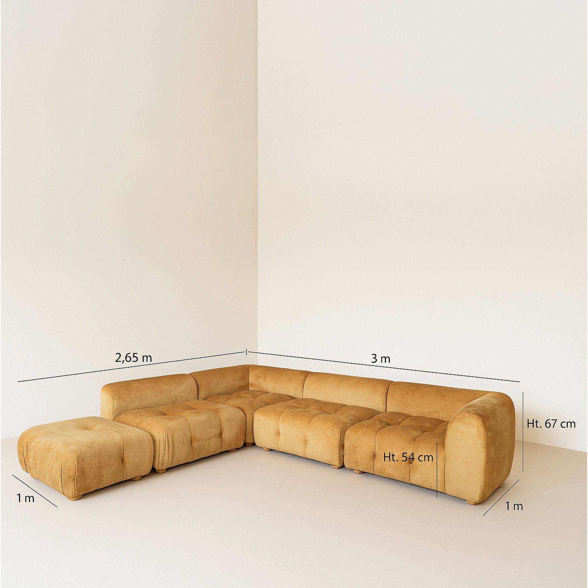 Canapé 5 places en velours ocre TWIGGY