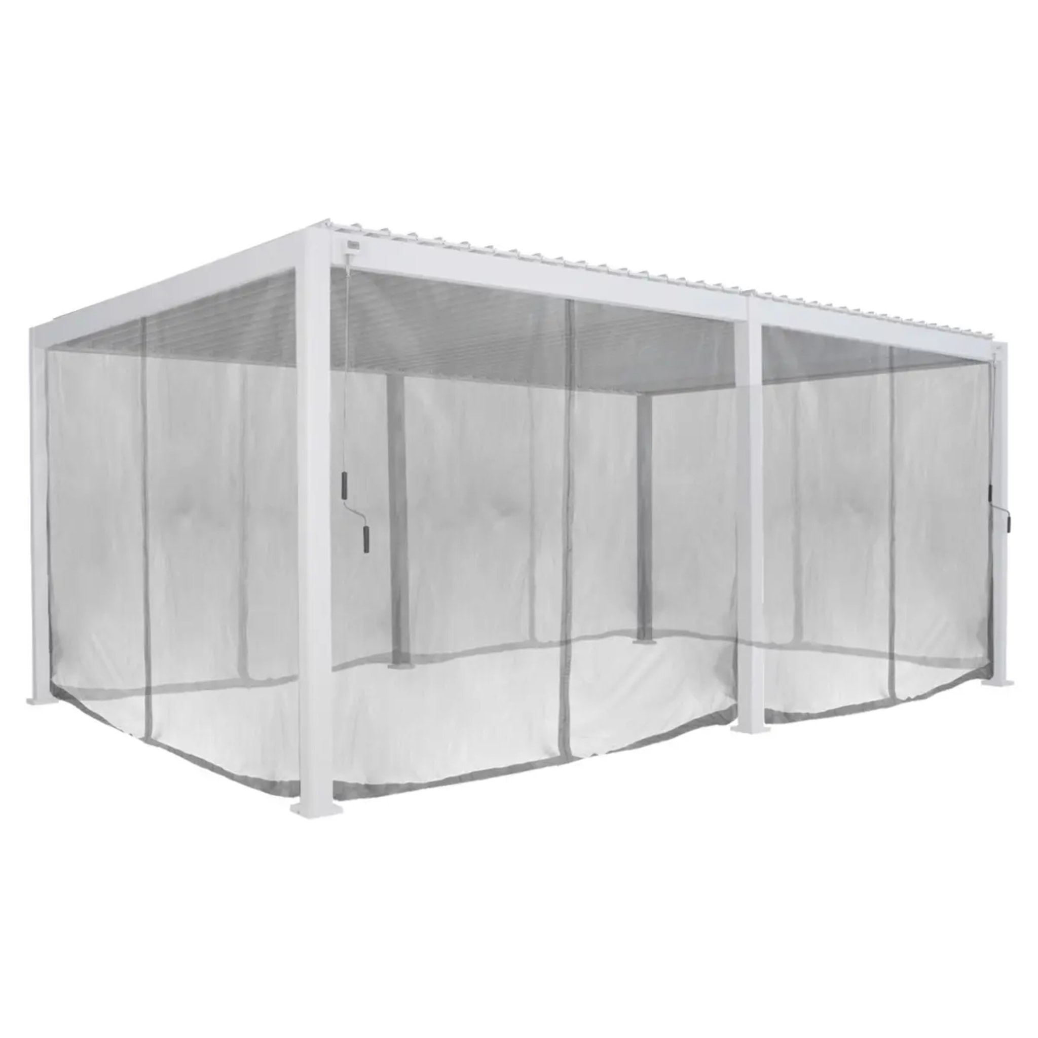 Kit de rideaux, moustiquaires et de rails pour tonnelle bioclimatique "Evora" 6 x 3,6m Gris clair