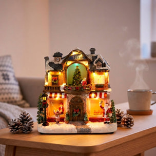 Casa navideña decorativa con papá noel, árbol de navidad luces led, movimiento y música 23,5x14,5x23,5 cm