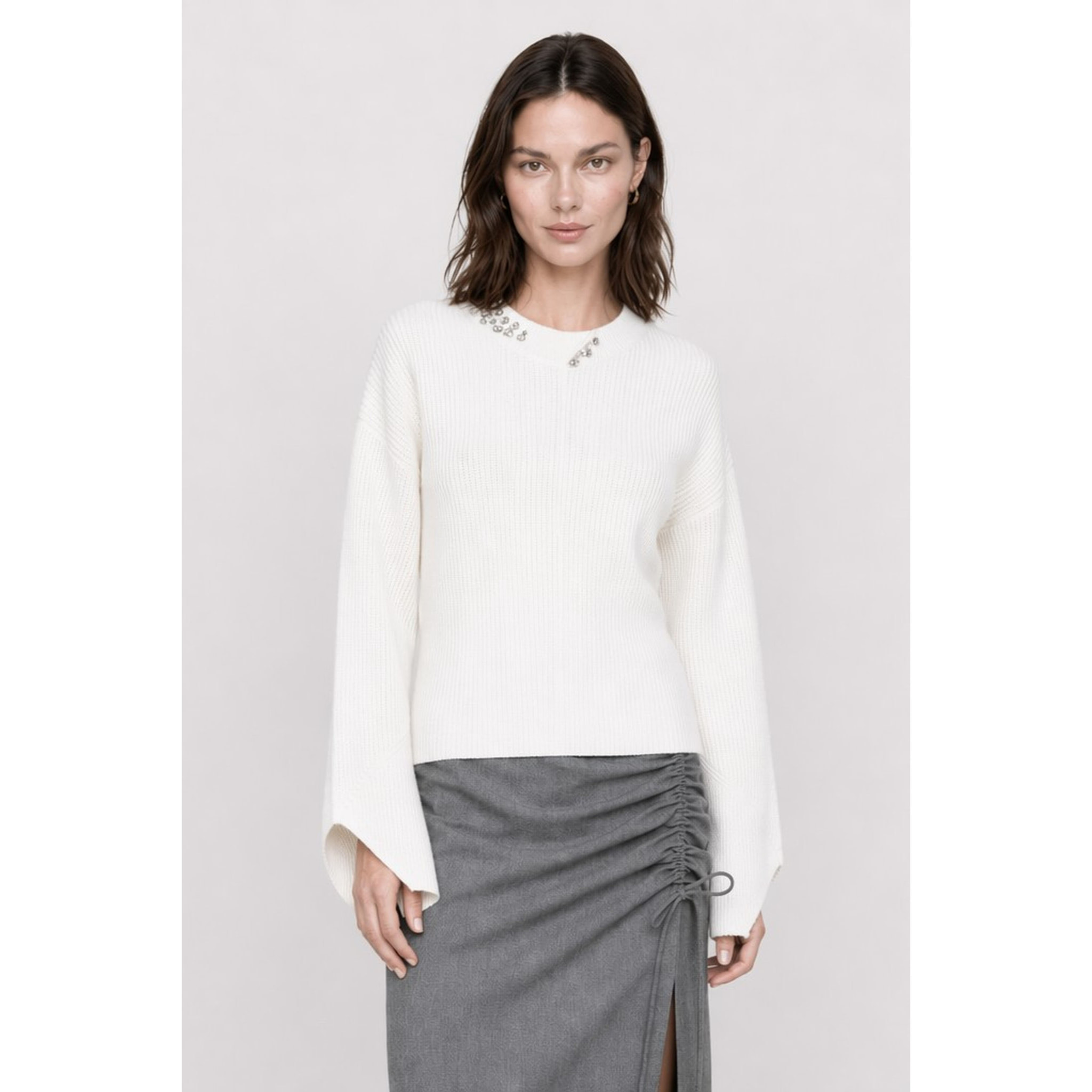 Kocca - Maglia a maniche lunghe a coste con scollo decorato Donna