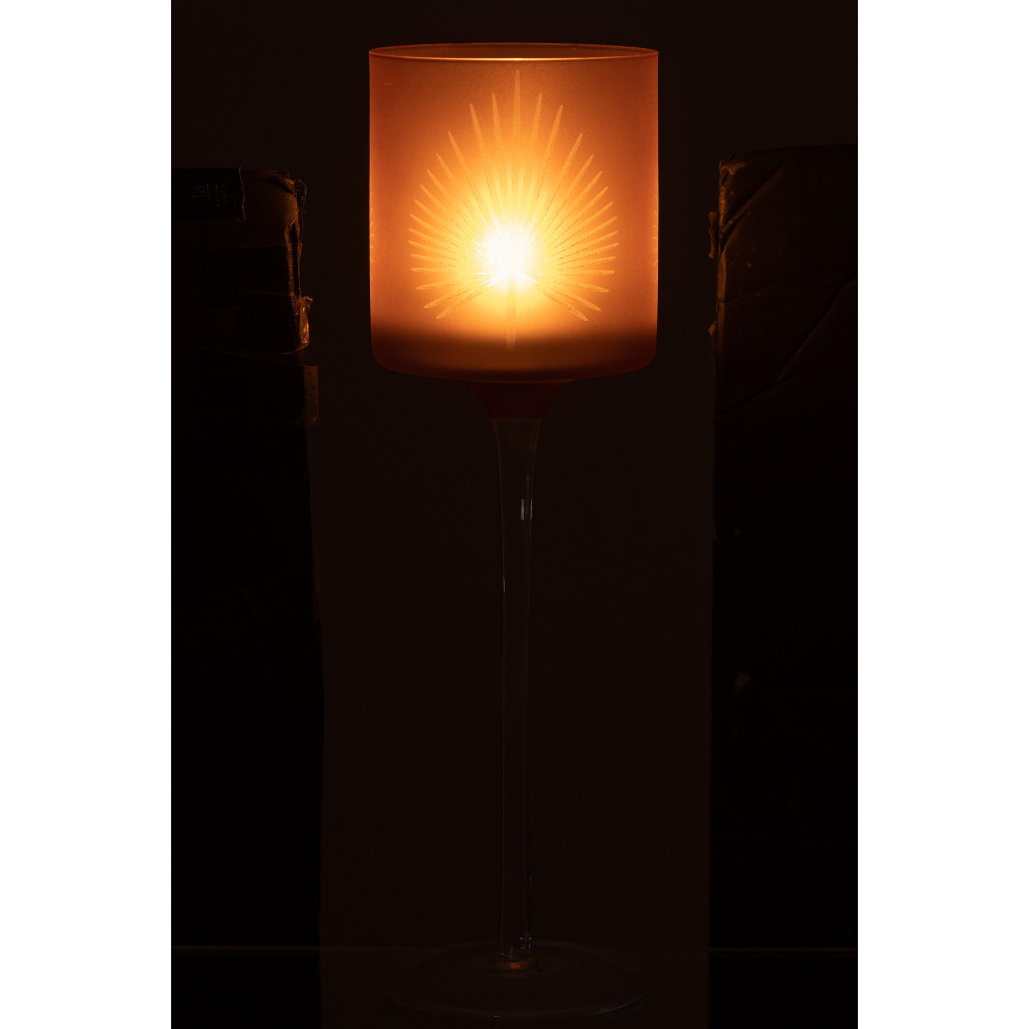 J-Line photophore + Pied Feuille de palmier - verre - beige - large