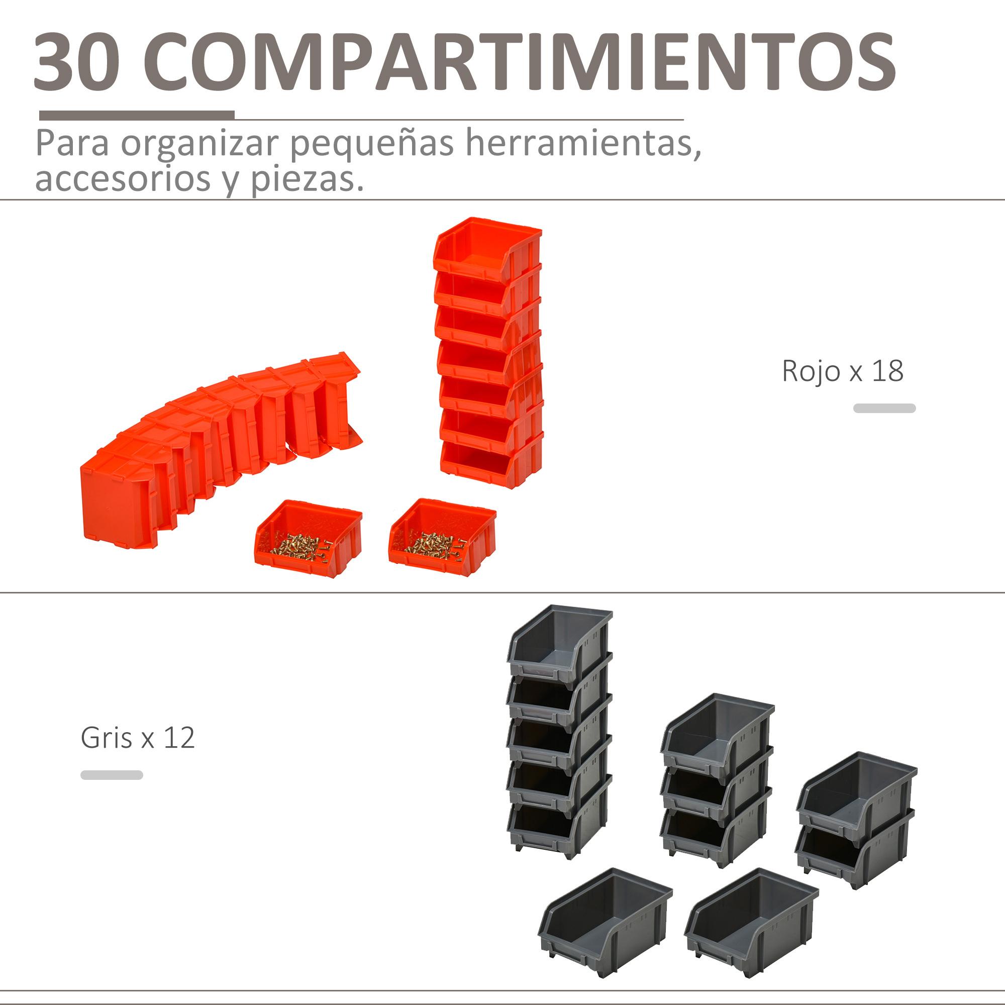 DURHAND Estantería de Almacenaje para Pared Organizador de Herramientas 33 Piezas en Total con Cajas de 2 Tamaños Diferentes Ideal para Tornillos 37,5x18x95,5 cm Rojo y Gris