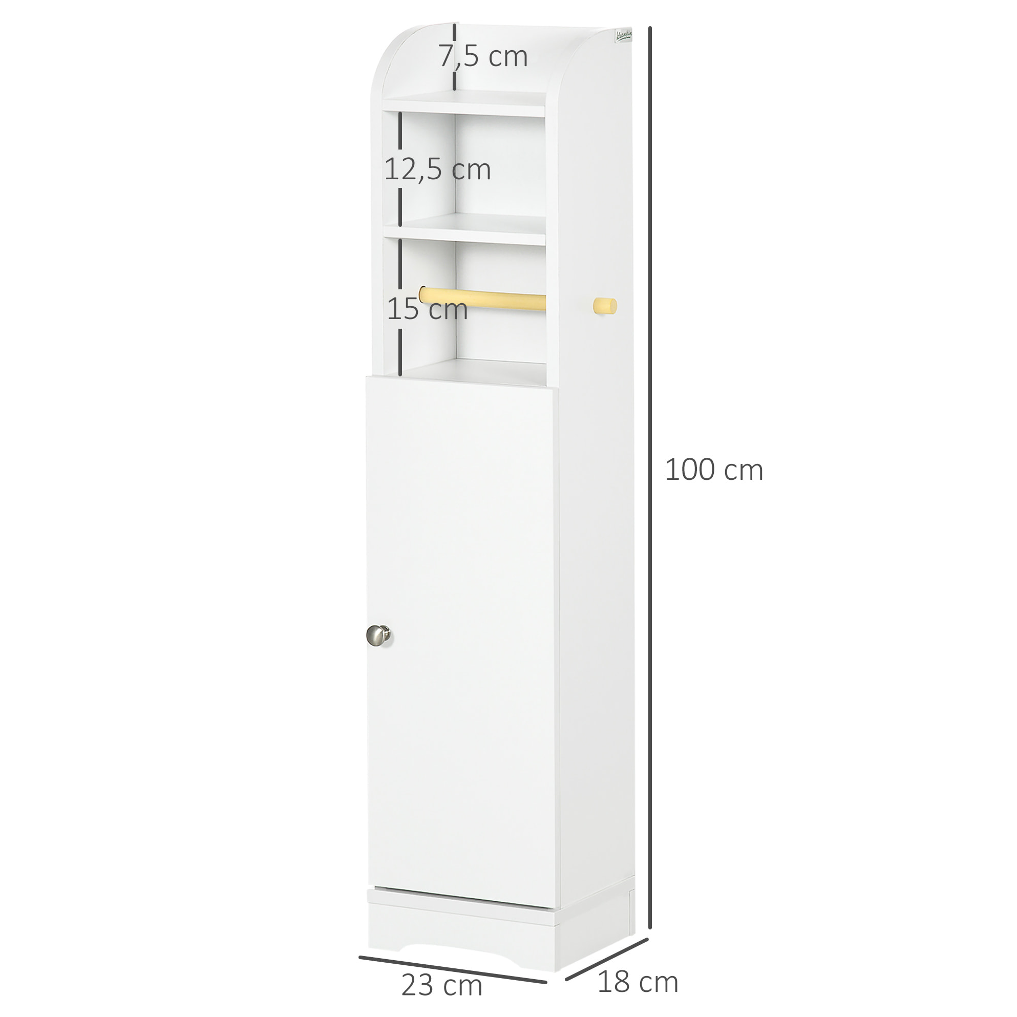 Armario de Baño Columna Auxiliar de Baño Armario Multiusos con Estante Ajustable y Portarrollos de Papel para Dormitorio 23x18x100 cm Blanco