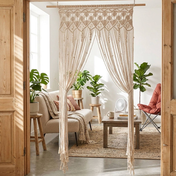 Cortina de Hilos Été de Macramé 90x200cm decorativa estilo Boho