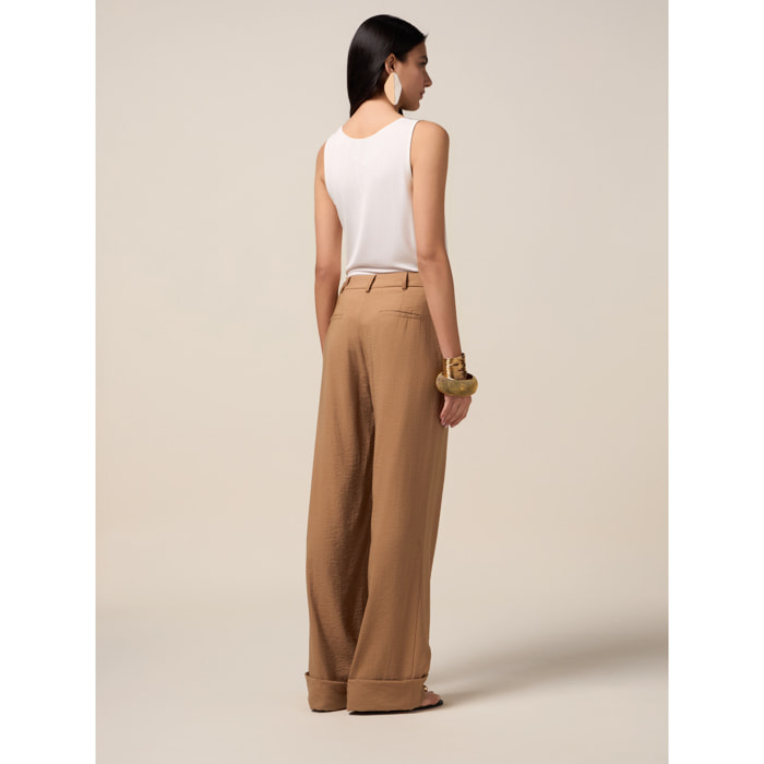 Oltre - Pantalones palazzo fluidos de mezcla de viscosa - Beige