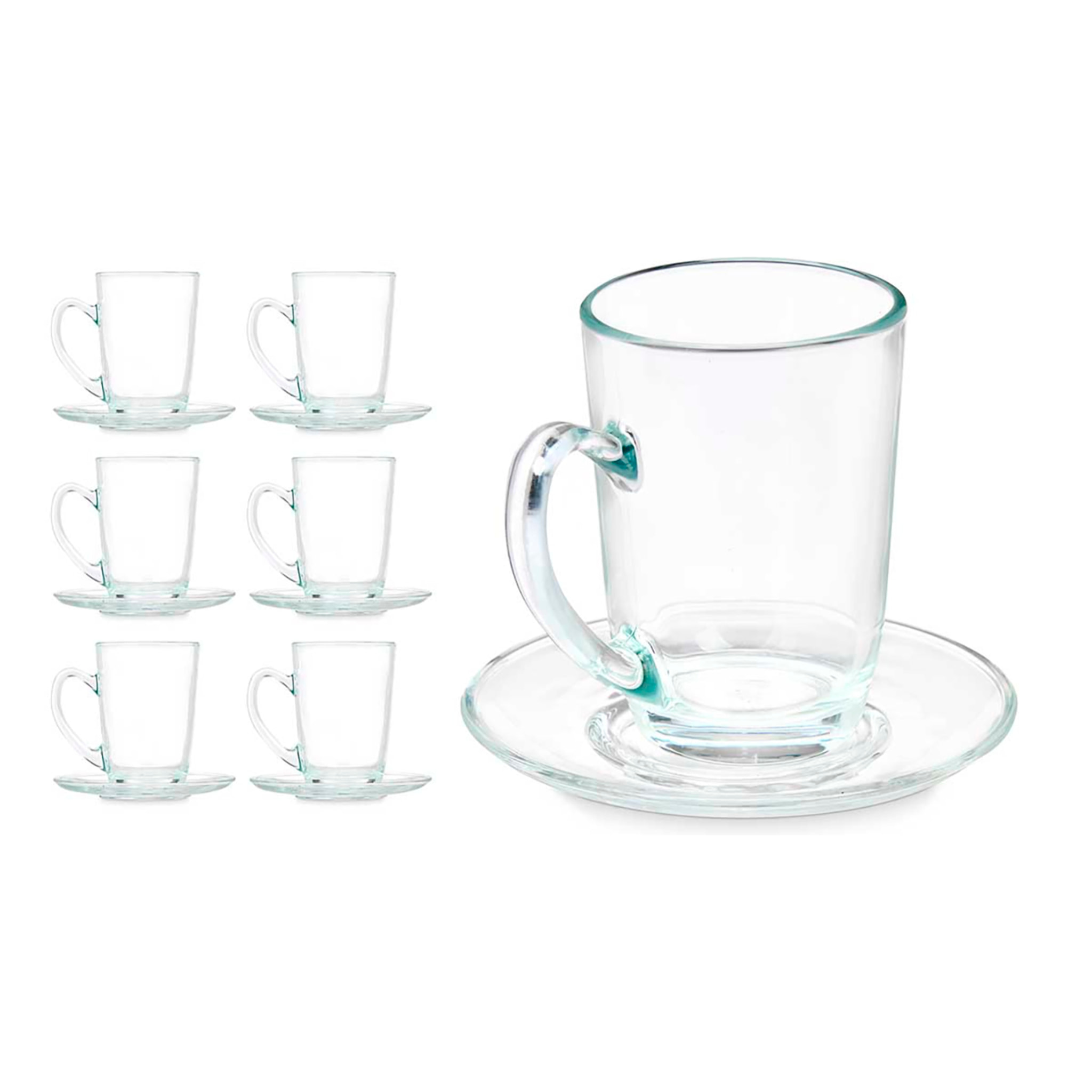 PACK 6 TAZAS VIDRIO CAFE CON LECHE 200ML CON PLATO