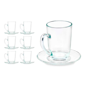 PACK 6 TAZAS VIDRIO CAFE CON LECHE 200ML CON PLATO