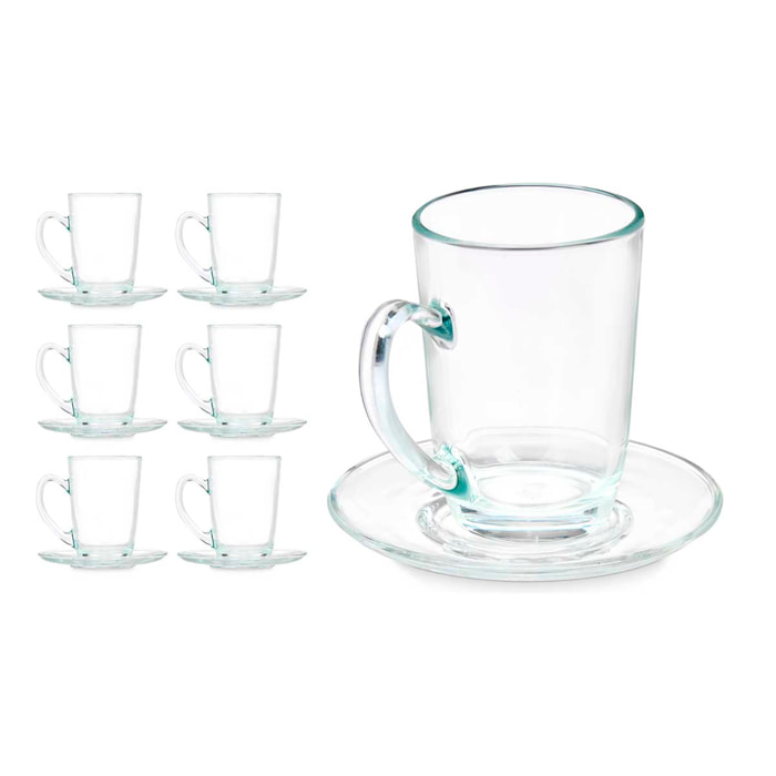 PACK 6 TAZAS VIDRIO CAFE CON LECHE 200ML CON PLATO