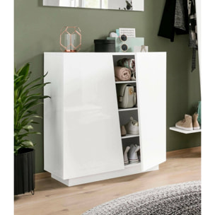 Scarpiera Apetta, Mobile multiuso a 2 ante, Portascarpe da ingresso, 100% Made in Italy, cm 80x38h86, Bianco lucido