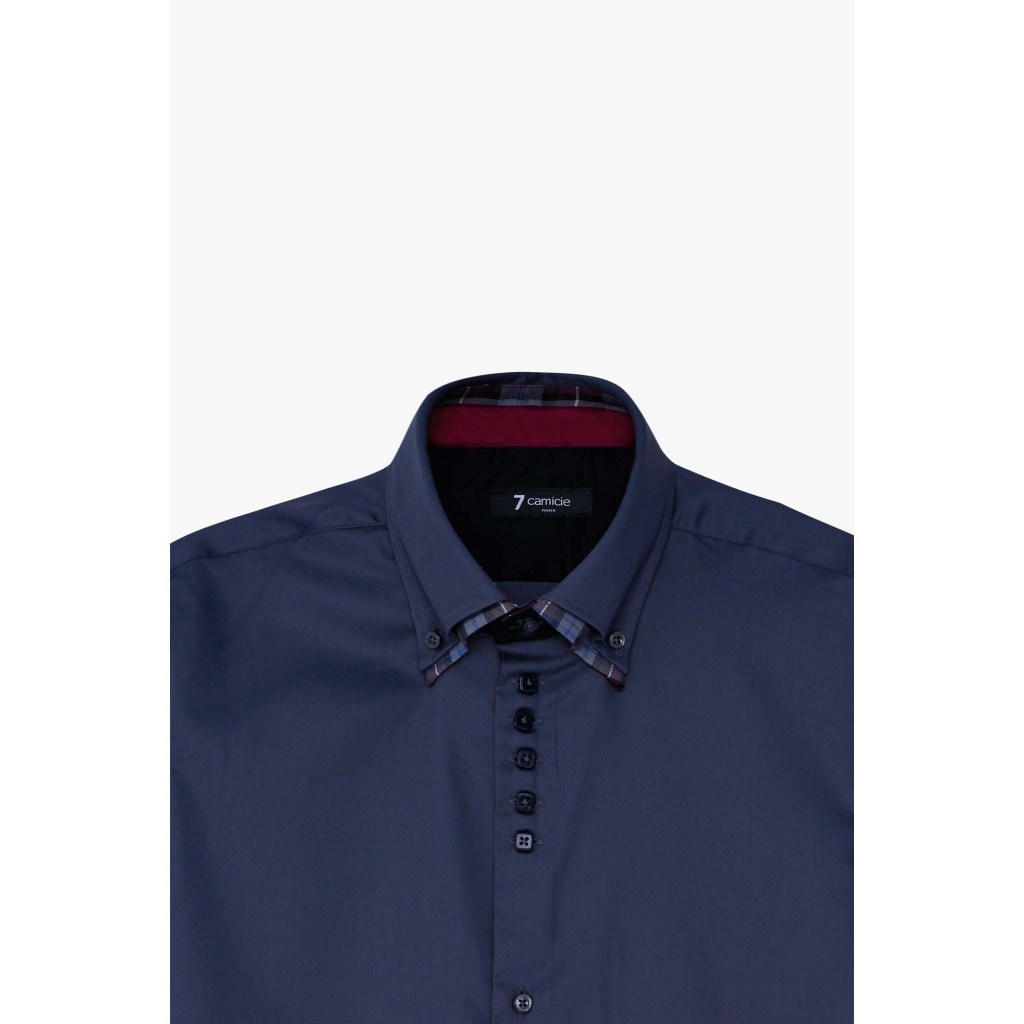 Camicia Uomo 2 Bottoni Button Down 7bottoni Doppio Coll Satin Unito Grigio Scuro