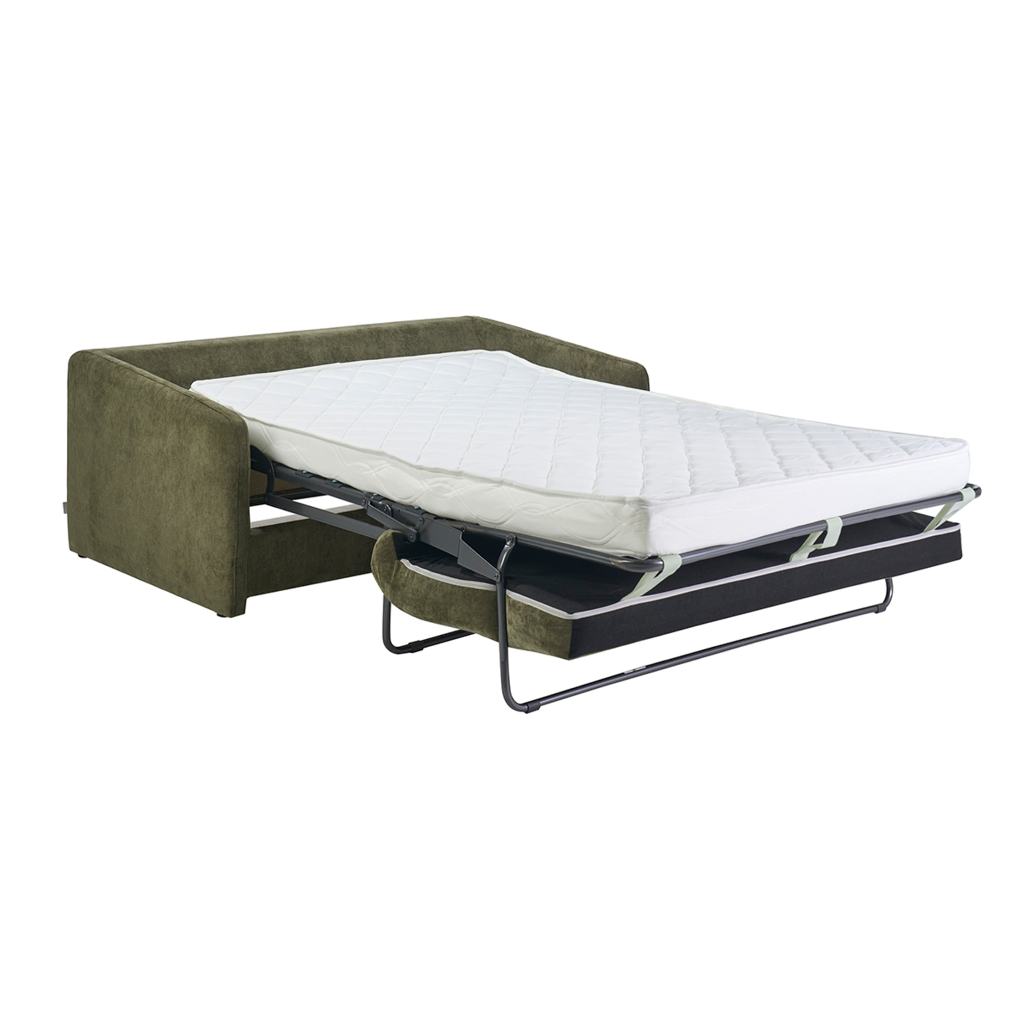 Canapé convertible 2 places en tissu effet velours texturé vert kaki PAULIN