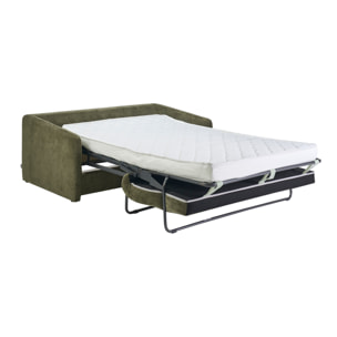 Canapé convertible 2 places en tissu effet velours texturé vert kaki PAULIN