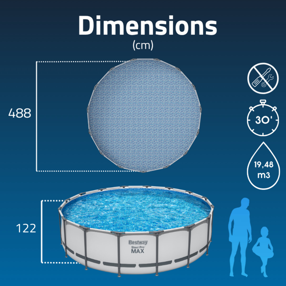 Bestway Piscine hors sol tubulaire ronde Bestway Steel Pro Max 488 x 122 cm gris clair
