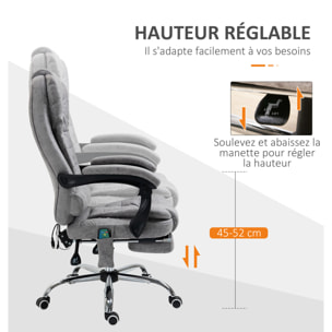 Fauteuil de bureau direction massant chauffant hauteur réglable dossier inclinable repose-pied rétractable tissu technique gris