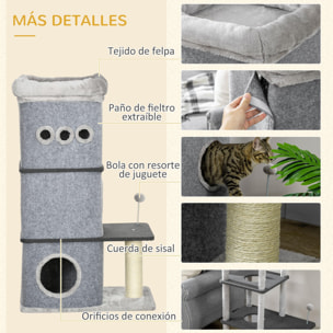 Barril Rascador para Gatos de 3 Niveles Altura 102 cm con Poste de Sisal y Bola