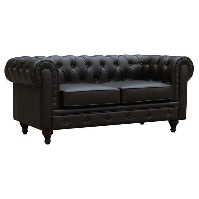 Canapé fixe Chesterfield "Aliza" - 157 x 82 x 70 cm - 2 places - Marron