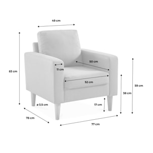 Fauteuil scandinave en tissu gris chiné foncé - Bjorn - Canapé 1 place fixe droit pieds bois