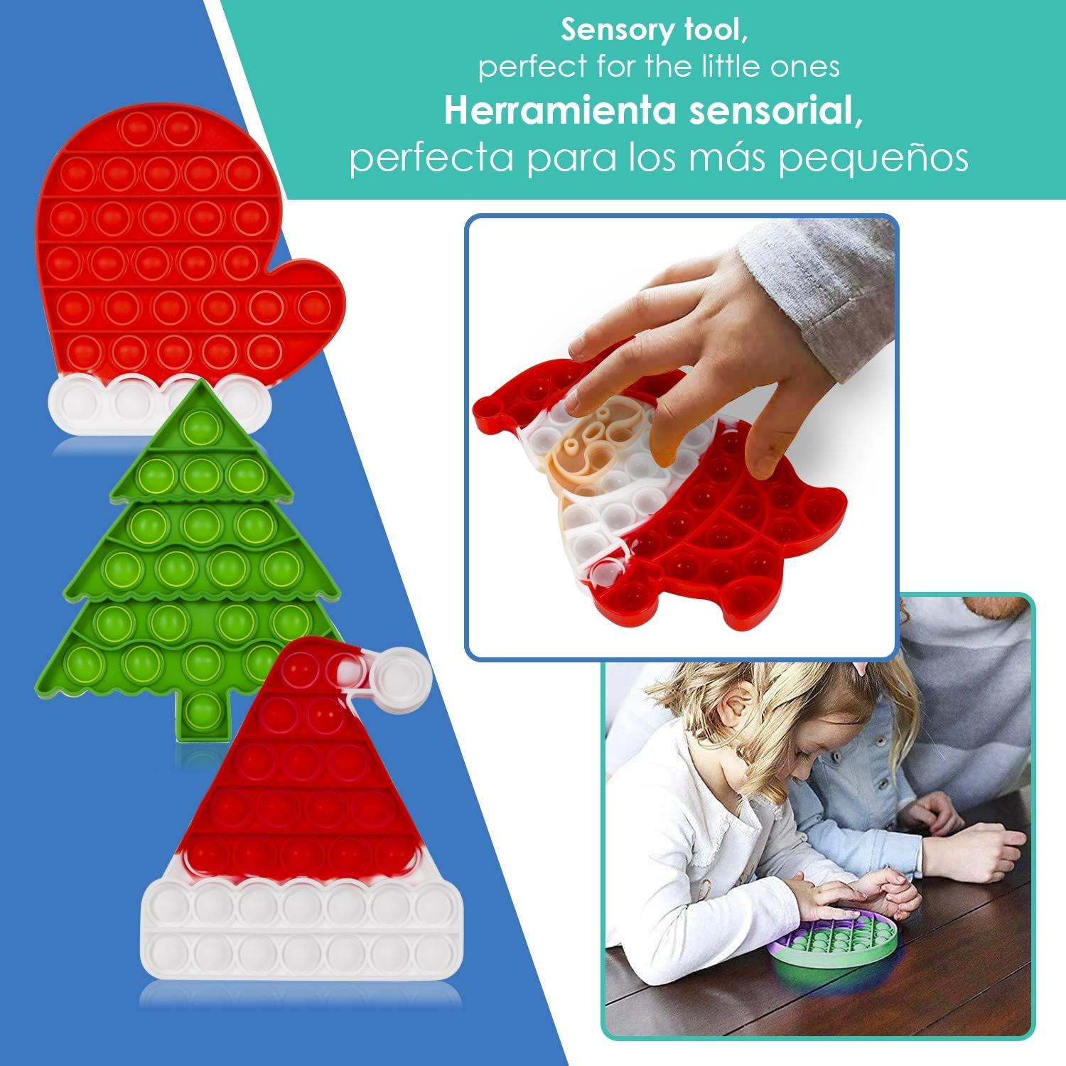 DAM Bubble Pop It giocattolo sensoriale antistress, bolle di silicone da spremere e premere. Disegno di Babbo Natale. 14x2x21 cm. colore rosso