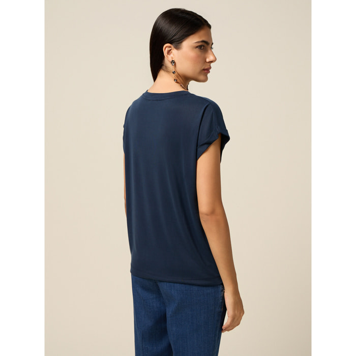 Oltre - T-shirt in jersey misto modal - Blu