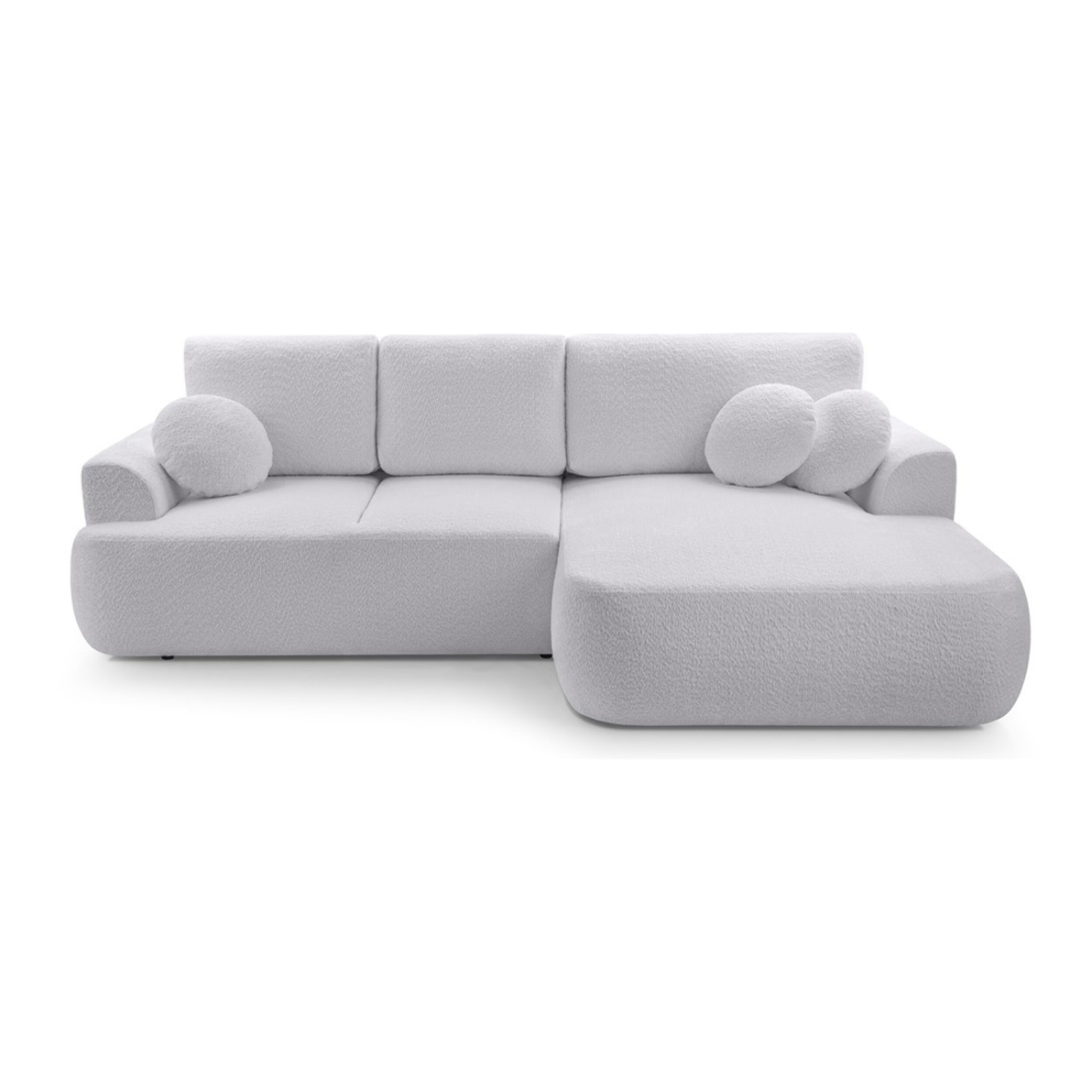 Candela - canapé d'angle droit 4 places - convertible avec coffre - en tissu bouclette - Gris clair