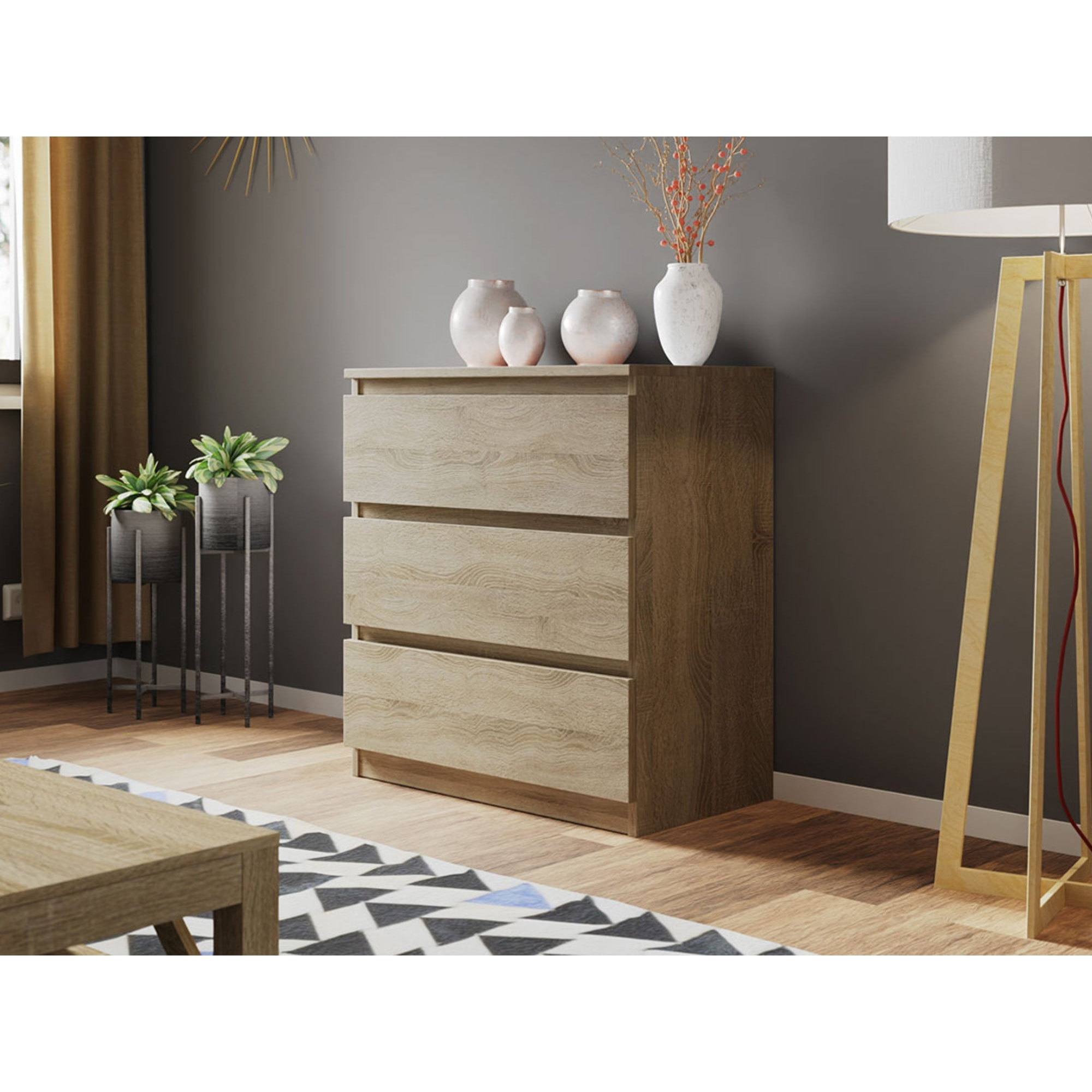 Celia - commode 3 tiroirs - bois - 70 cm - style contemporain - Bois