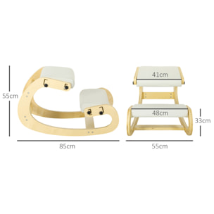 Siège ergonomique - siège assis-genoux - chaise assis genoux grand confort - bois bouleau tissu crème