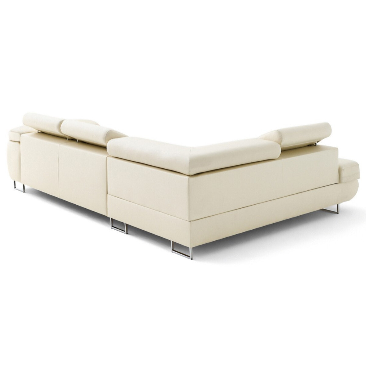 Zaria - canapé d'angle gauche 5 places convertible avec coffre et têtières en simili - Beige