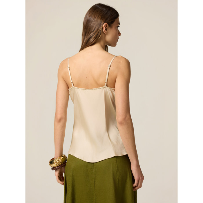 Oltre - Top in raso con pizzo - Beige