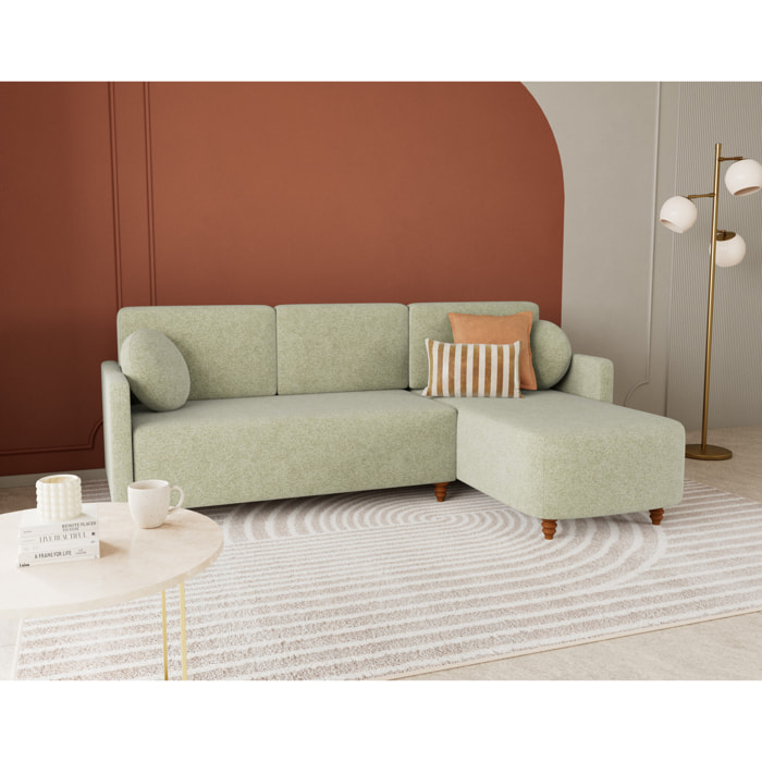 Calypso - canapé d'angle réversible 4 places convertible avec coffre en tissu - Vert sauge