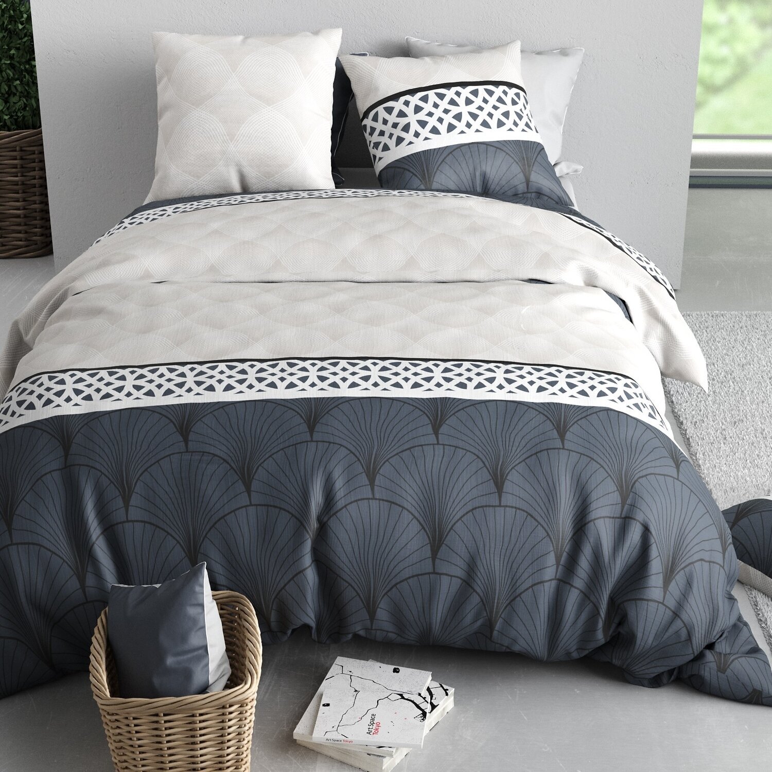 Parure housse de couette imprimé 100% coton - arcadia