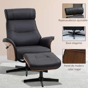 HOMCOM Sillón de Salón con Otomana Reposapiés Tapizado en Microfibra Sillón Relax Reclinable hasta 135° Giratorio 360° con Reposacabezas Ajustable para Salón Oficina 84x83x103 cm Negro