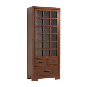 Vitrine Kenia -bois massif de mindi et placage naturel de mindi-couleur teck 75 x 180 x 40 cm