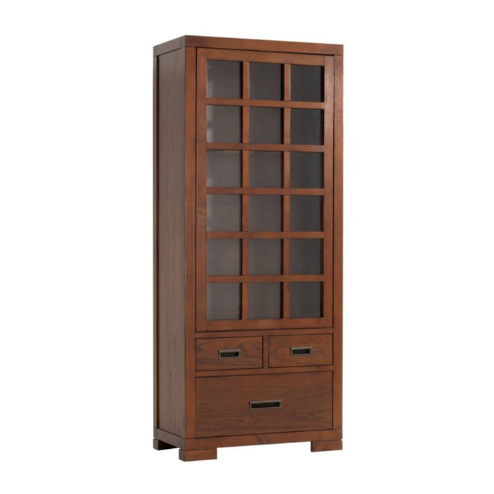 Vitrine Kenia -bois massif de mindi et placage naturel de mindi-couleur teck 75 x 180 x 40 cm