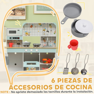 Cocina de Juguete para Niños +3 Años Cocina de Madera Infantil Cocinita Infantil con Sonido Fogón Grifo Fregadero Microondas Cafetera Máquina de Hielo y Accesorios de Cocina Blanco