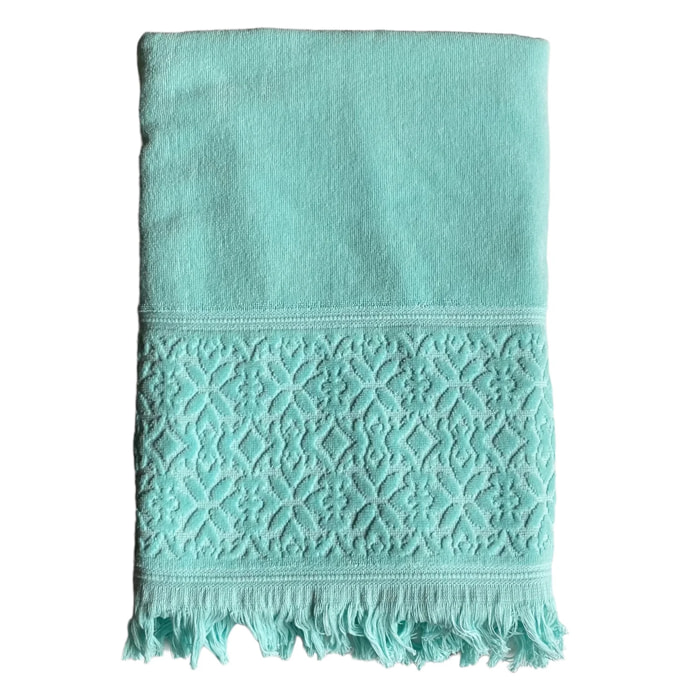 Serviette de bain éponge velours unie Romance Aqua 90x170 460g/m²