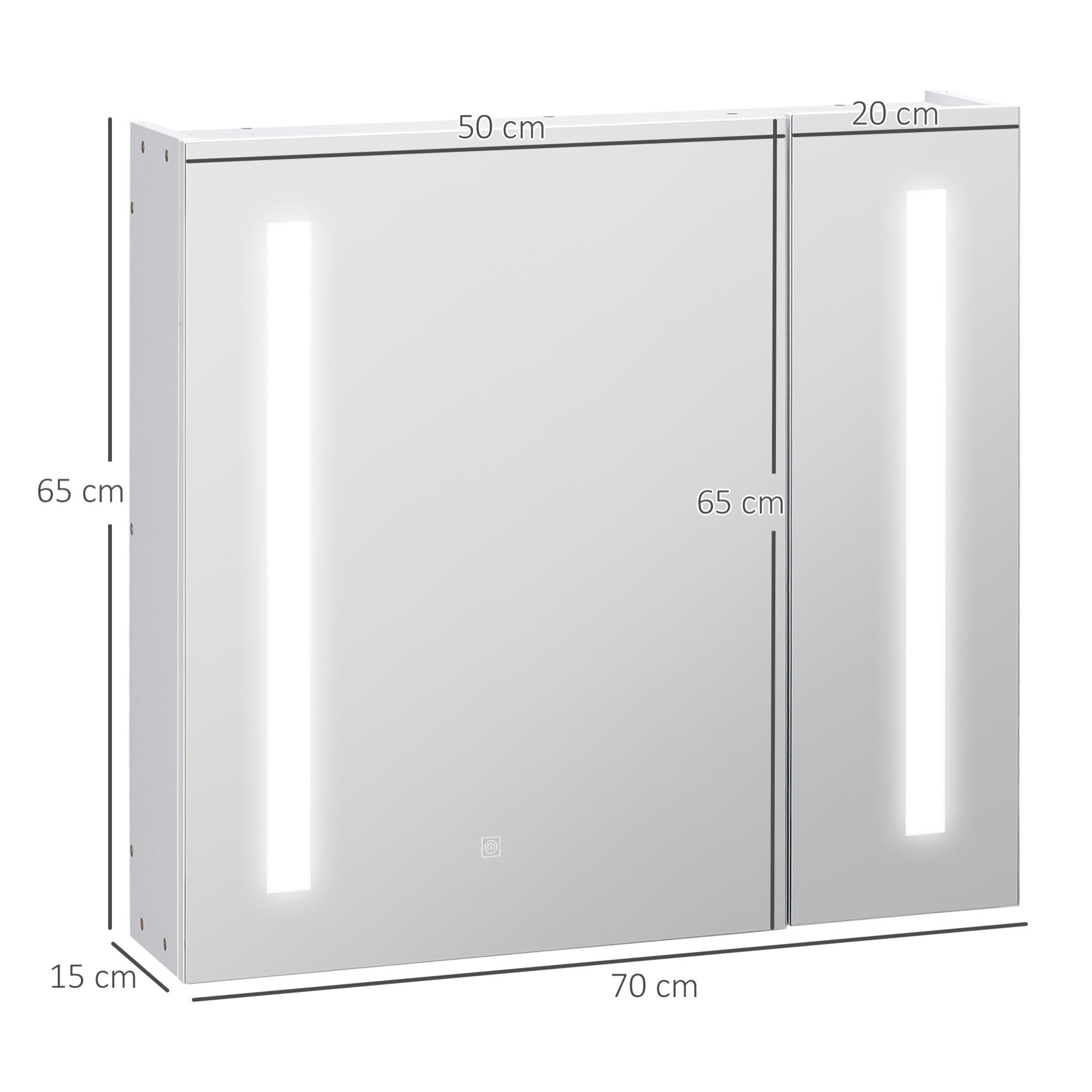 Armario con Espejo de Baño con Luz LED Armario de Baño Colgante con 2 Puertas Función de Memoria e Interruptor Táctil Estilo Moderno 70x15x65 cm Blanco