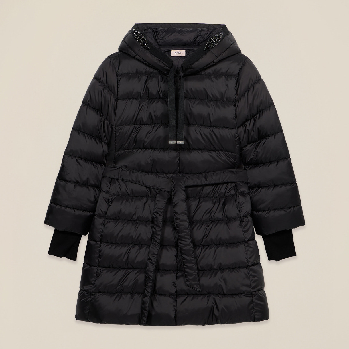 Oltre - Plumífero midi con perfiles joya - Negro