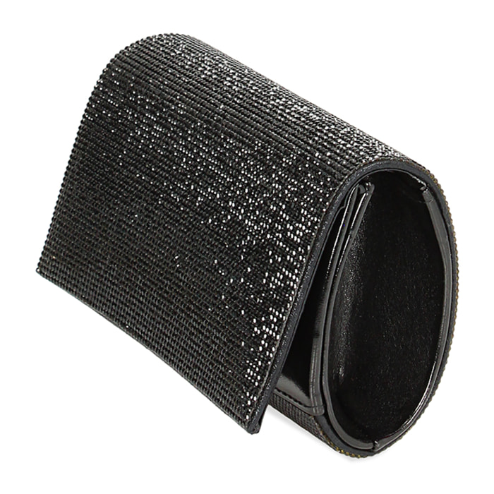 Pochette nera in laminato con pietre
