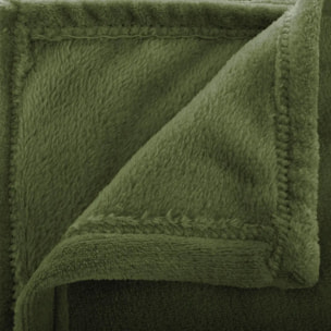 Plaid flanelle vert kaki 125x150cm