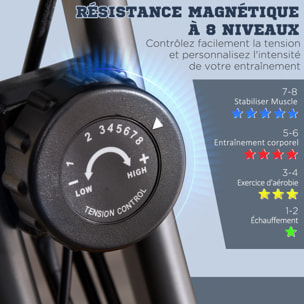 Vélo d'appartement pliant 8 niveaux de résistance magnétique dossier selle réglable poignées ergonomiques écran LCD multifonction suspensions support tablette acier vert noir