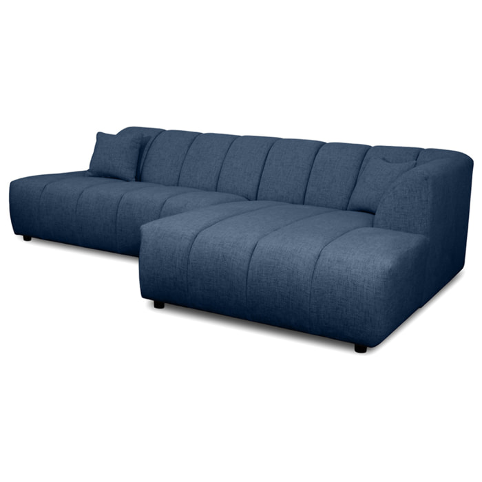 Curtis - canapé d'angle droit 4 places sans accoudoir en tissu texturé - Bleu