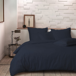 Parure housse de couette percale de coton bleu