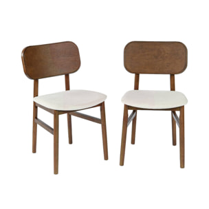 Chaise vintage bois d'hévéa et tissu (lot de 2) OLYMPIE