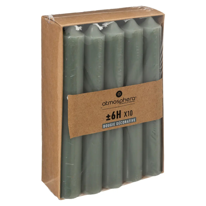 Lot de 10 bougies bâtons vert eucalyptus 45g