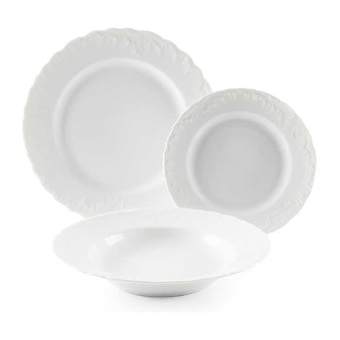 Service 18 assiettes Excelsa Elisa Rococo', porcelaine, blanc